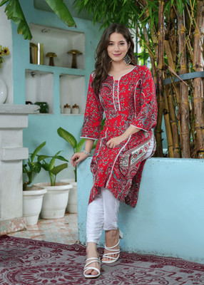 FABUNIVERSE Women Printed Pakistani Kurta(Red)
