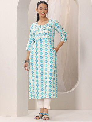 LIBAS Women Printed Straight Kurta(Blue)