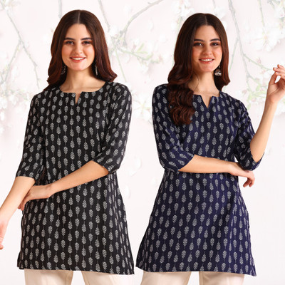 DSK STUDIO Women Floral Print Straight Kurta(Black, Blue)