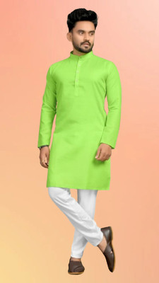 M Biswas Men Solid A-line Kurta(Light Green)