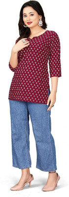 HOCC Women Printed Straight Kurta(Maroon)