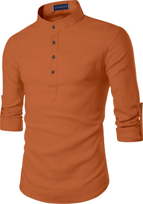 SHOPYCLICK Men Solid Straight Kurta(Brown)