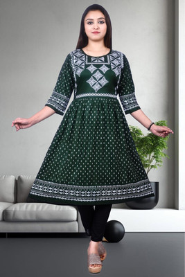 OLISA FASHION MART Girls Printed A-line Kurta(Dark Green)