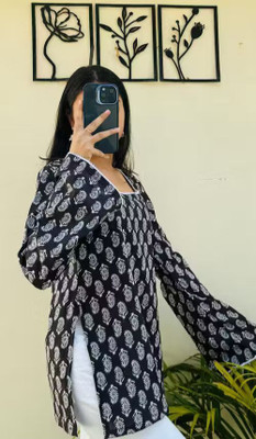 Nitya Feb Women Printed Straight Kurta(Black)
