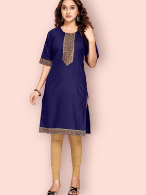 shivam fashion hub Women Embroidered Straight Kurta(Blue)