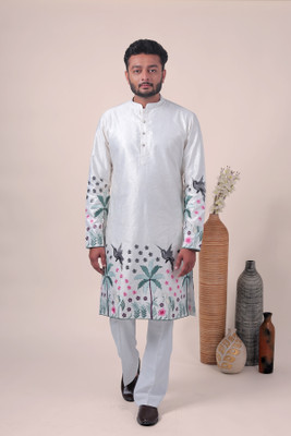 Varbandhan Men Printed Straight Kurta(White)