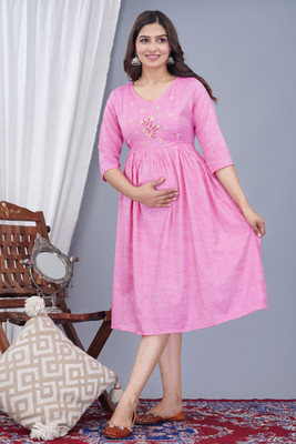 TRY ME Women Printed Gown Kurta(Pink)