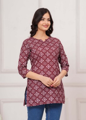 SEEJAVA Casual Printed Women Maroon, White Top