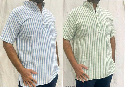 Great Ind Fashion Men Striped A-line Kurta(Orange)