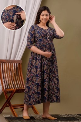 PIROKI Women Printed Anarkali Kurta(Dark Blue)