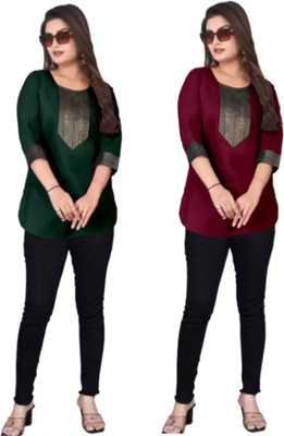 AAI MOGAL Women Solid Straight Kurta(Maroon, Green)