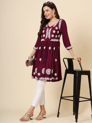 vairagee Women Embroidered Flared Kurta(Maroon)