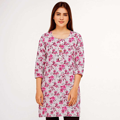 AURADREAMS Women Floral Print, Printed Straight Kurta(Pink)