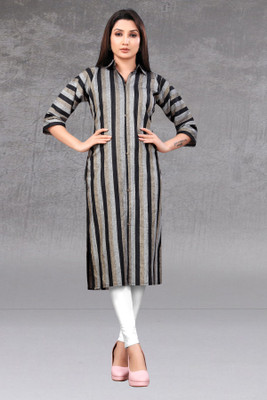 MANTRA DESIGNER Women Striped Straight Kurta(Black)
