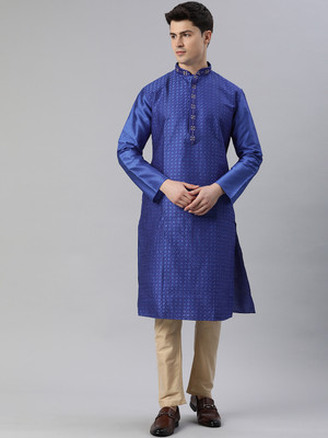Manthan Men Embroidered Straight Kurta(Blue)