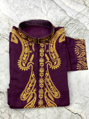 awadhfabric Men Embroidered Straight Kurta(Purple)