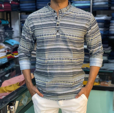 Sedum Sestri Men Printed Straight Kurta(Light Green)
