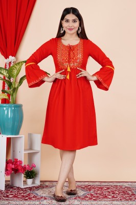 csq Women Embroidered Ethnic Dress Kurta(Red)