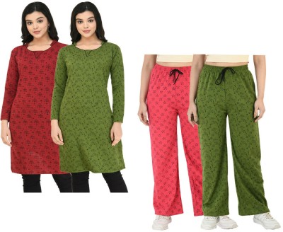 IndiWeaves Women Printed Straight Kurta(Black, Dark Green, Red)