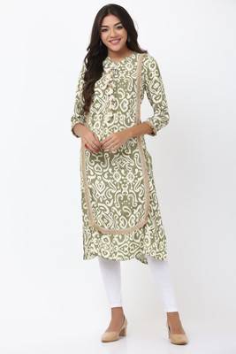 TSM Women Printed Straight Kurta(Light Green, White)