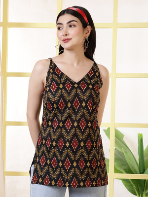 Nayo Women Floral Print Straight Kurta(Black)