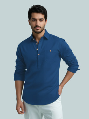 Vashuqi Men Solid A-line Kurta(Blue)