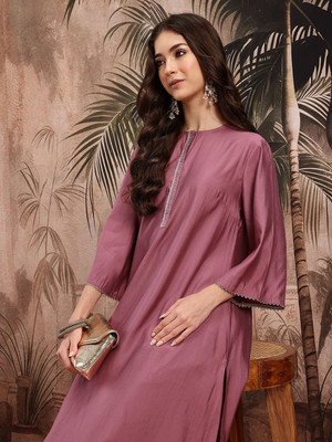 Sangria Women Solid A-line Kurta(Brown)