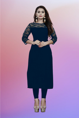 Maheshvi Women Solid Straight Kurta(Dark Blue)