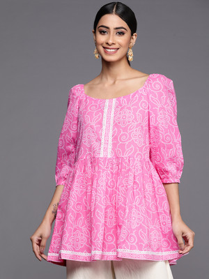LIBAS Women Printed A-line Kurta(Pink)