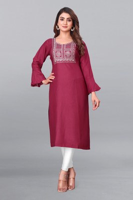 BATHANI CREATION Women Embroidered A-line Kurta(Maroon)