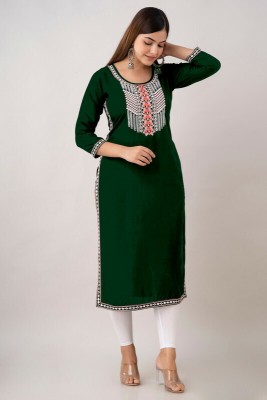 Sehrish Store Women Embroidered Straight Kurta(Green)