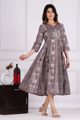 Jaipuri Collection Women Printed Anarkali Kurta(Brown)