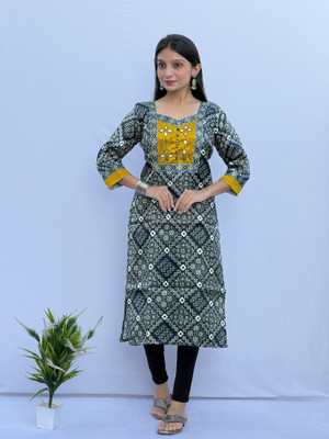 Lefri Handicraft Women Printed Straight Kurta(Blue)