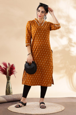ANOUK Women Geometric Print Straight Kurta(Brown)