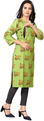 DRG FAB Women Floral Print Straight Kurta(Green)