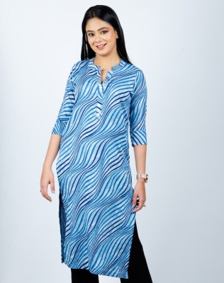 stylishkurti Women Leheriya Straight Kurta(Light Blue, White, Dark Blue)