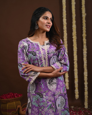 Rimeline Fashion Women Printed A-line Kurta(Purple)