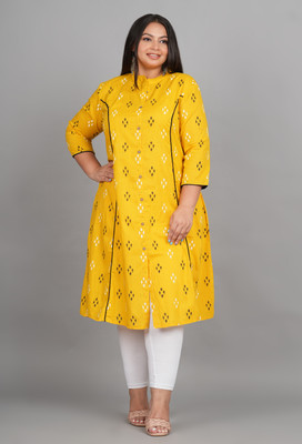 GLORIOUS Women Printed A-line Kurta(Yellow, Black, White)