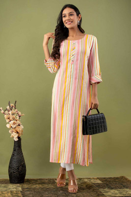 PIROKI Women Printed A-line Kurta(Pink)
