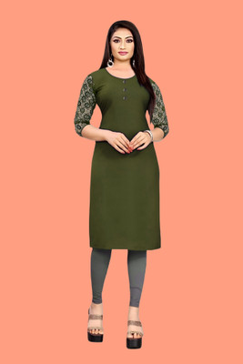 Coft Women Printed Straight Kurta(Green)