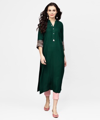 LIBAS Women Solid Straight Kurta(Green)