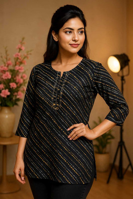 CornHubb.in Women Striped, Printed, Embellished Tunic Kurta(Black)