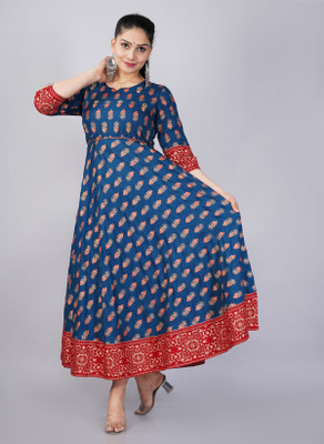 Moda Rapido Women Printed Anarkali Kurta(Blue)