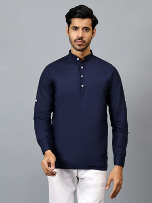 Yugnik Men Solid A-line Kurta(Blue)