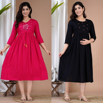 TRY ME Women Printed Anarkali Kurta(Pink)