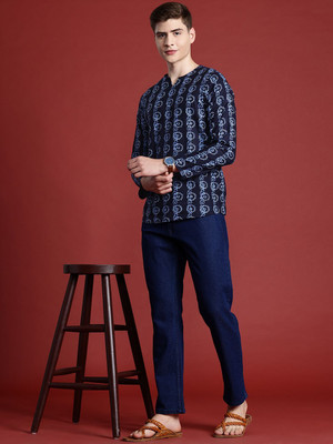 ANOUK Men Printed A-line Kurta(Blue)