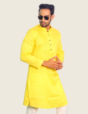 House of Aqss Men Solid Straight Kurta(Yellow)