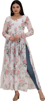 Style & Deal Women Floral Print A-line Kurta(White)