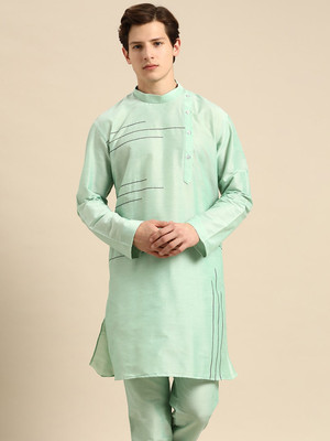 ANOUK Men Self Design Straight Kurta(Light Green)