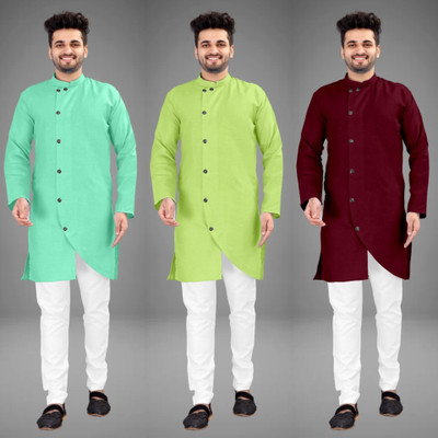 DIAMOND CLUSTER Men Self Design Trail Cut Kurta(Multicolor)